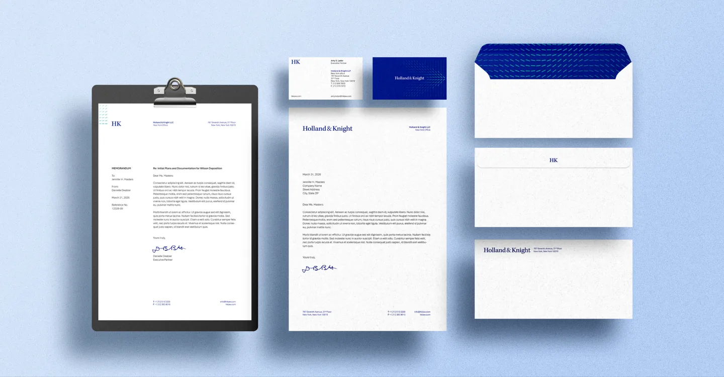 Holland & Knight stationery, folders, notebooks, and business documents