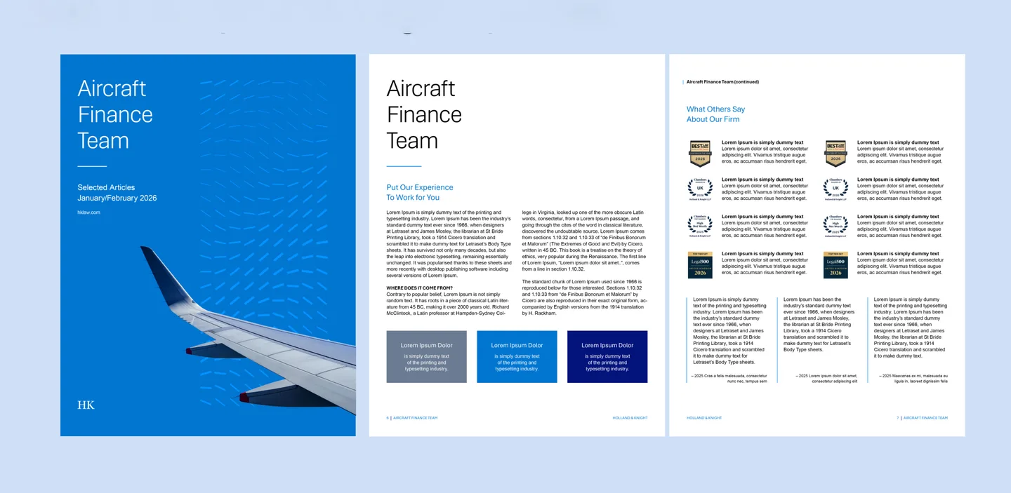 Holland & Knight Aircraft Finance Team publication spread