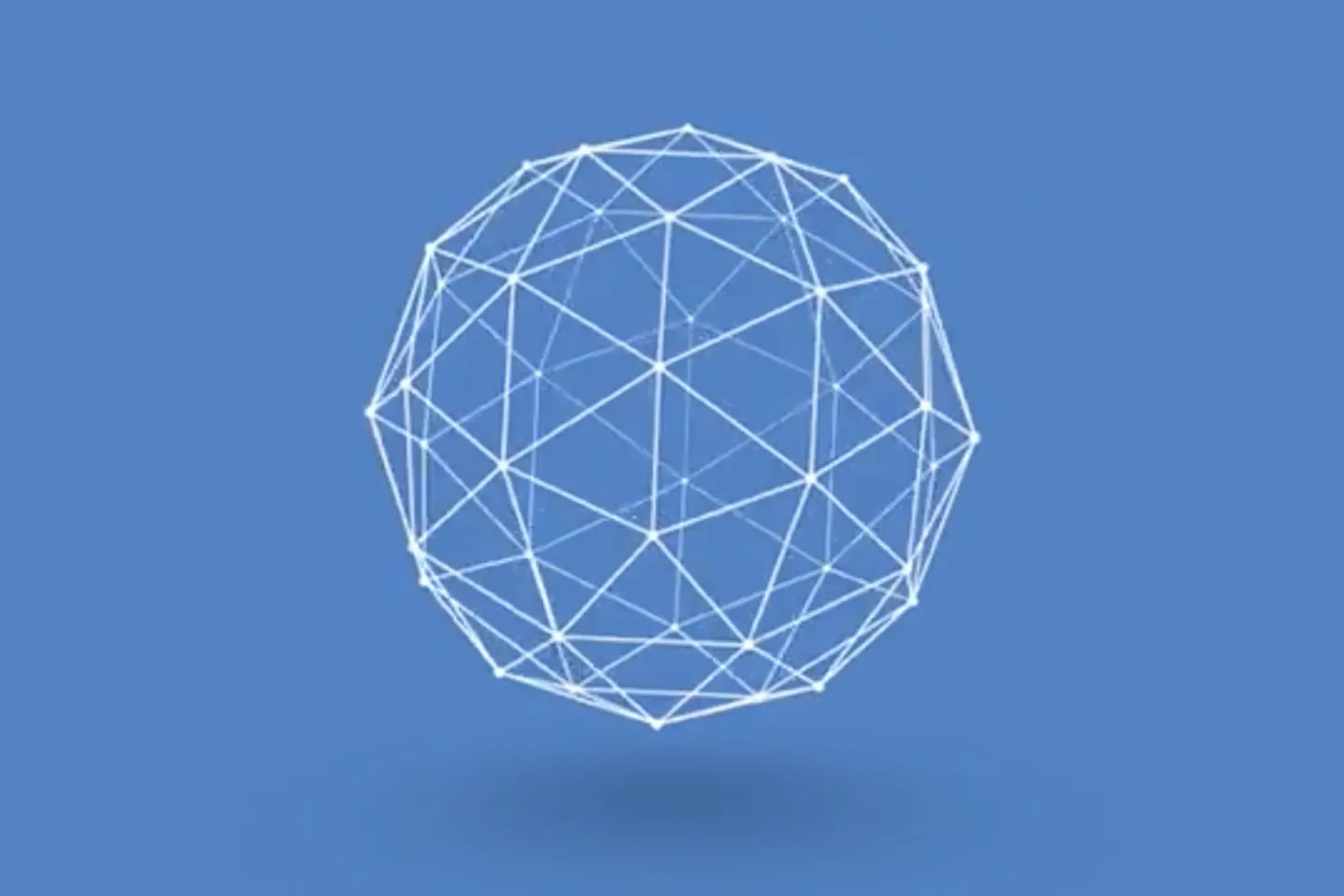 IBM network sphere drawn in white lines against a blue field
