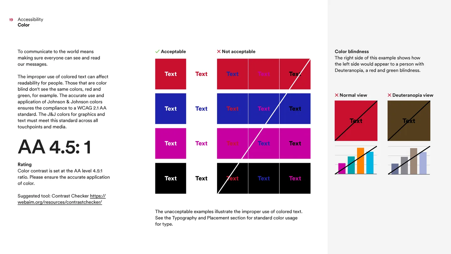 Accessible color combinations from the Johnson & Johnson design system