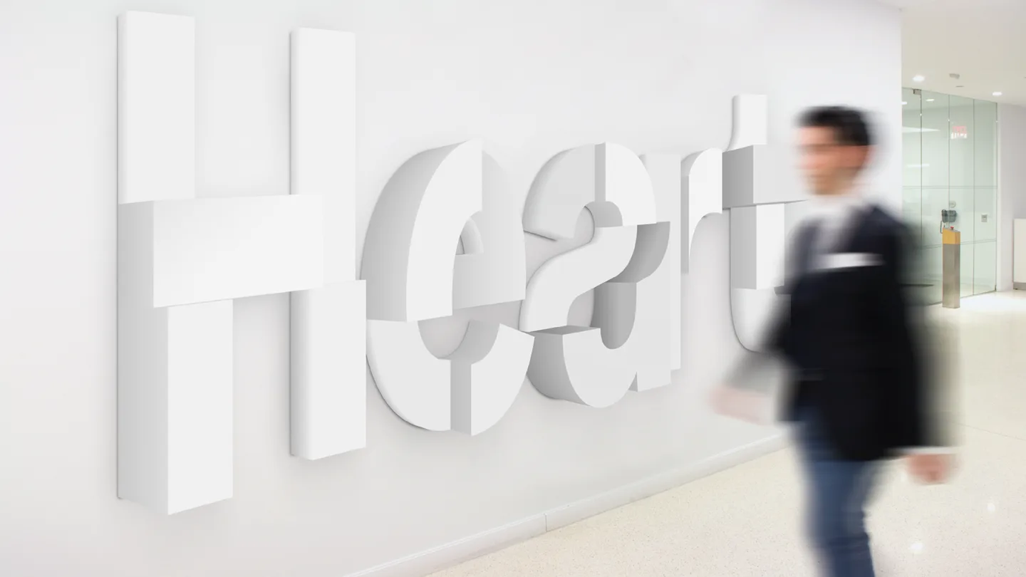 Sculptural heart installation in a Johnson & Johnson interior