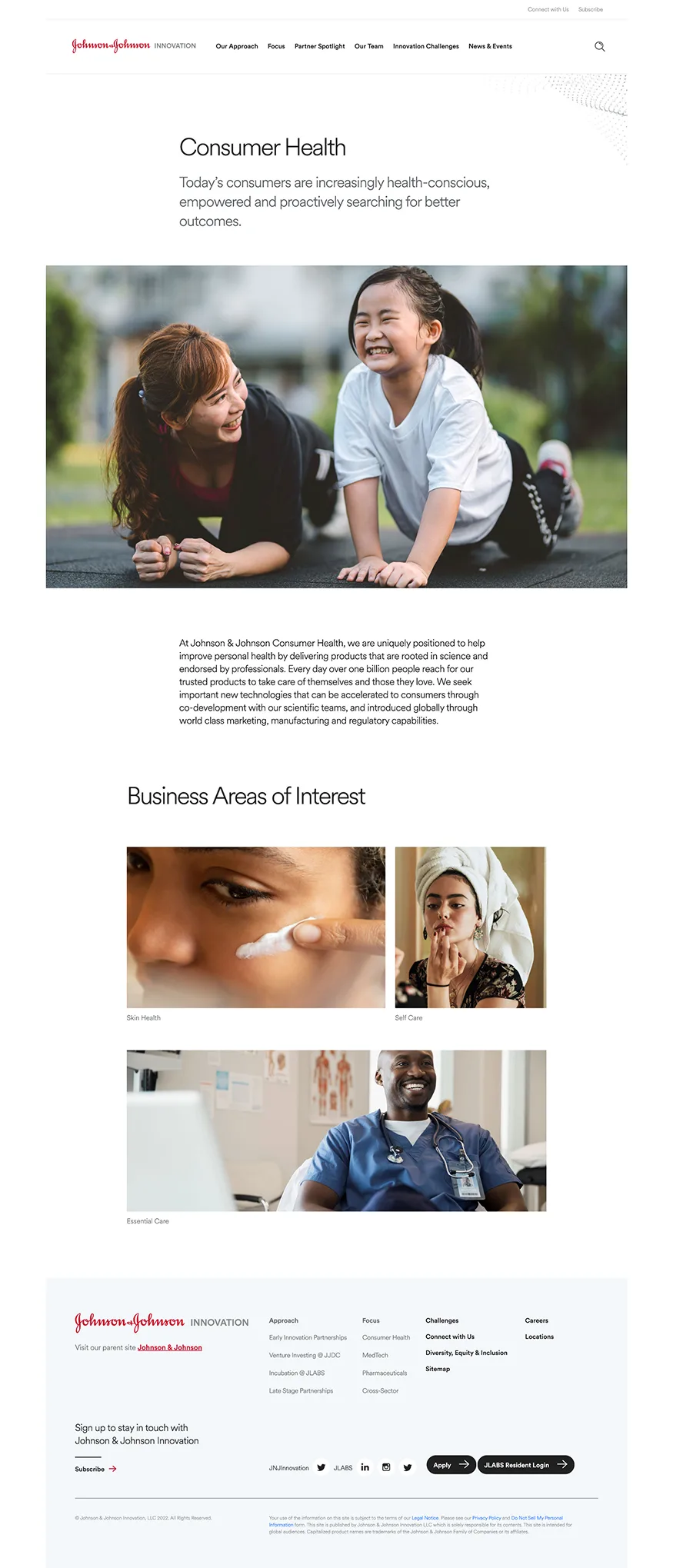 Johnson & Johnson Innovation consumer health webpage
