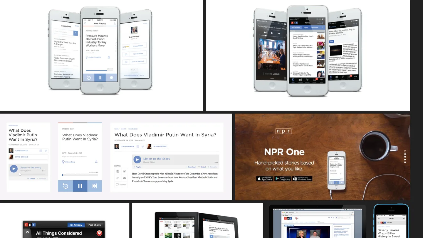 NPR One product screens across mobile and web with the Public radio made personal launch campaign