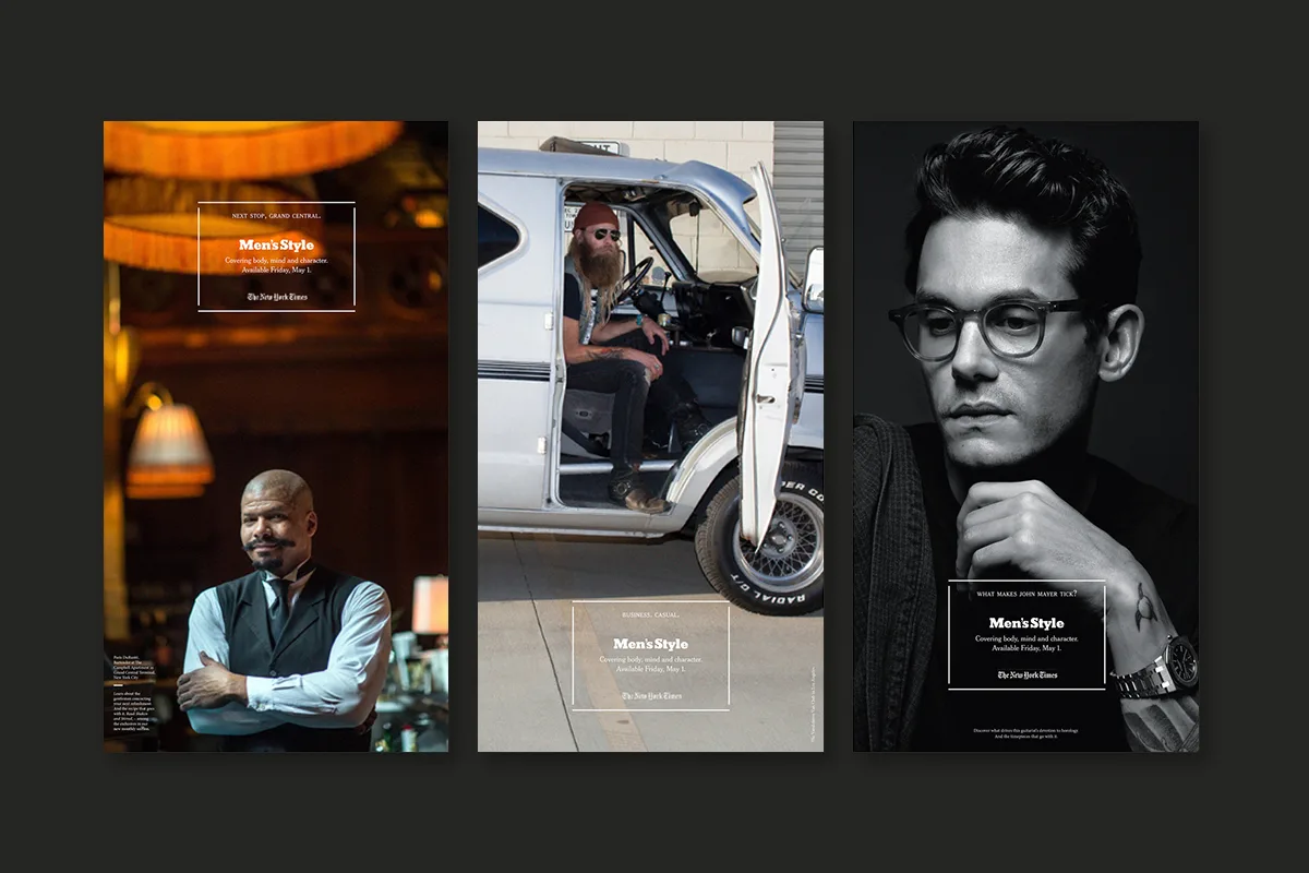 Men's Style campaign shown across New York Times campaign materials