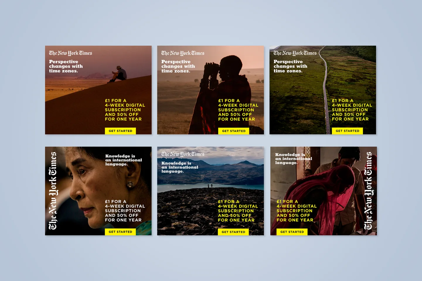 International New York Times digital acquisition campaign across six banner executions