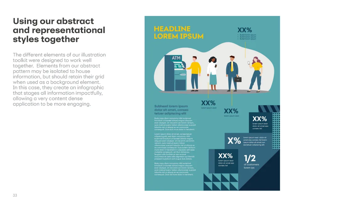 Synchrony guidance combining abstract and representational illustration styles