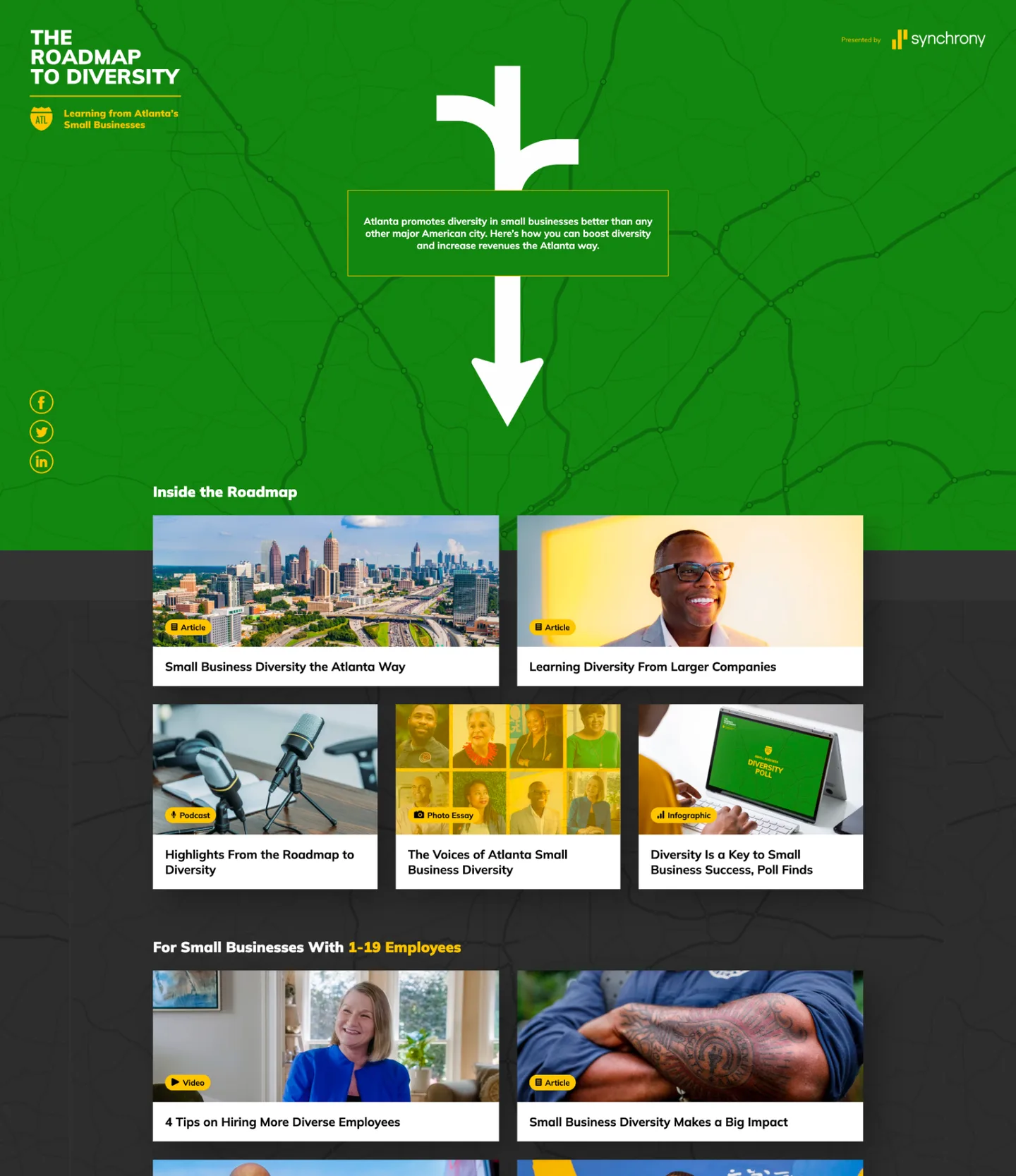 Desktop view of Synchrony’s Roadmap to Diversity small-business editorial platform