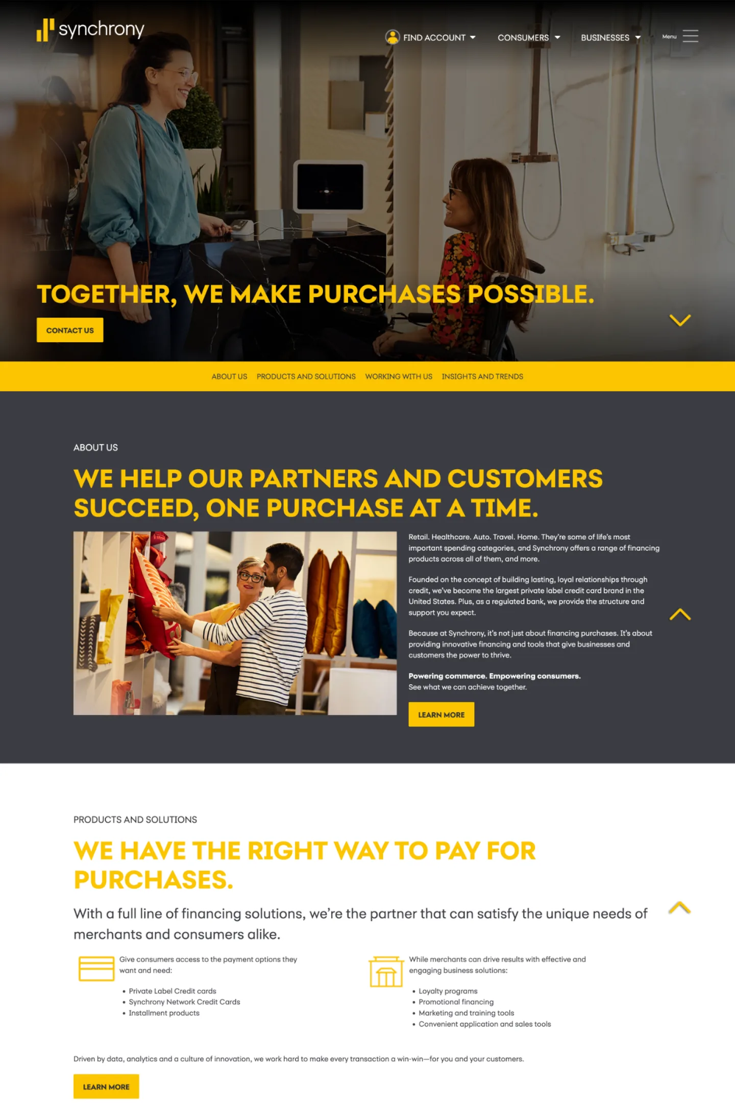 Desktop view of the Synchrony enterprise website