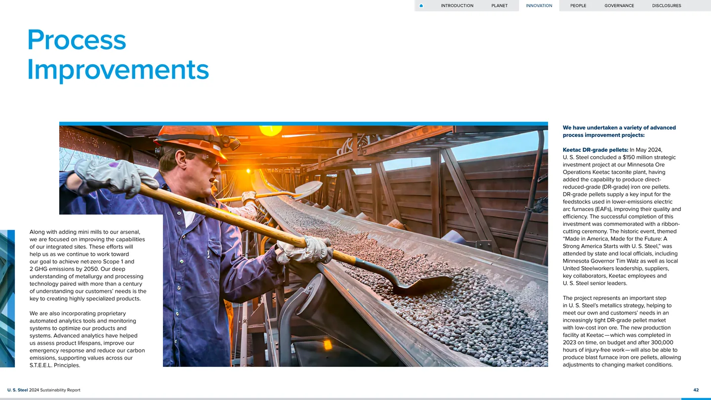 Process Improvements spread combining large industrial photography with explanatory text